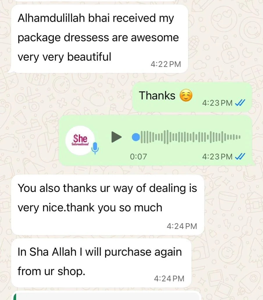 Original customer WhatsApp feedback, with personal details excluded