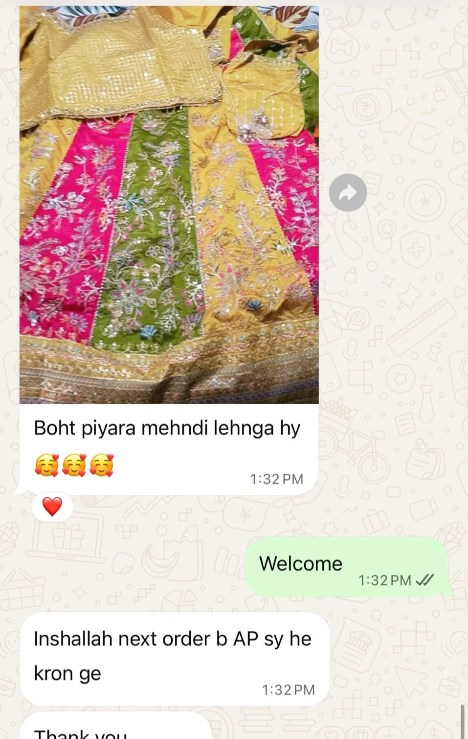 Original customer WhatsApp feedback, with personal details excluded