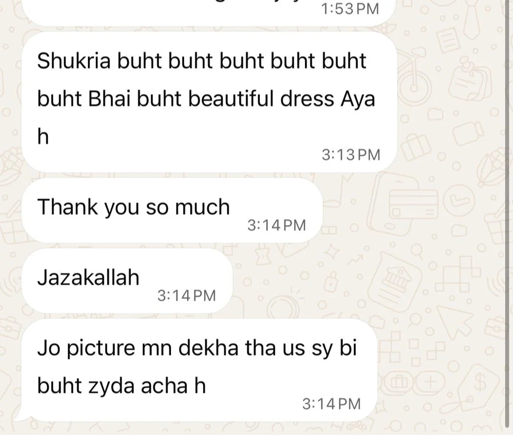 Original customer WhatsApp feedback, with personal details excluded