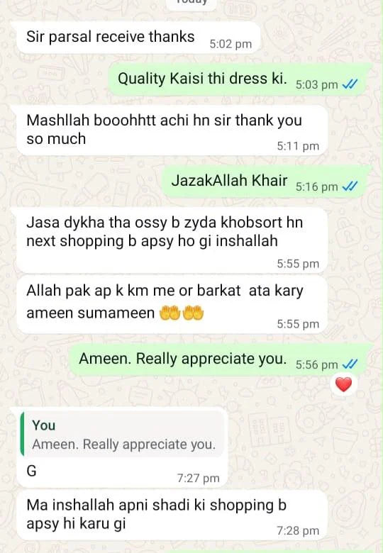 Original customer WhatsApp feedback, with personal details excluded